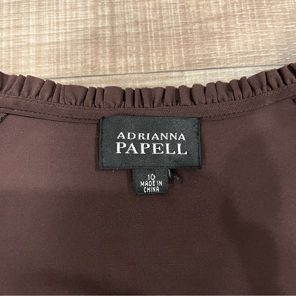 Adrianna Papell Drop Waist Sleeveless Smocked Chocolate Brown Midi Dress Size 10 - Picture 6 of 10